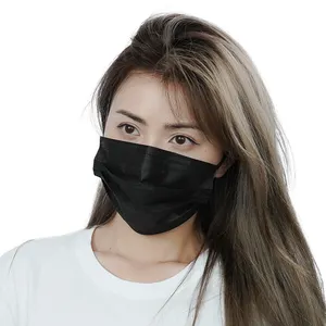 Mascarilla desechable de 3 capas, protección para la boca, comodidad transpirable, lazo para la oreja, mascarilla negra plana para adultos