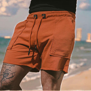 Shorts décontractés pour hommes, 100 % coton, respirants, élastiques, unis, pour la gym, l'été, le surf, la plage et les stations balnéaires, tendance sport - Product Image 3