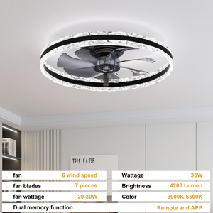 <b>Ceiling</b> Fan with <b>Light</b> Crystal Dimmable color brightness 6-Speed Quiet DC Motor with APP&<b>Remote</b> <b>Control</b> for living room bedroom - Product Image 6