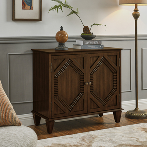 Retro Wooden Sideboard Buffet Cabinet 33.6 In Storage Media Console Credenza Geometric Accent Display Cabinet - Product Image 2