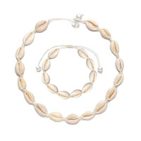 Ensemble collier et bracelet en coquillages naturels, vente en gros, style bohème, perles blanches, bijoux de plage ajustables