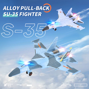 SU-35อัลลอยด์เครื่องบินเจ็ทของเล่นโมเดลเครื่องบินทิ้งระเบิดขึ้นรูปหลังเครื่องบินรบแบบไดคาสท์พร้อมไฟเสียงของเล่นสำหรับเด็ก