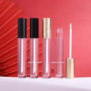 Bán Buôn 5Ml Thiết Kế Độc Đáo Nhựa Shiny Kim Long Lanh Sáng Bóng Vàng Matte Đen Lip Gloss Container Ống Son Môi Bao Bì