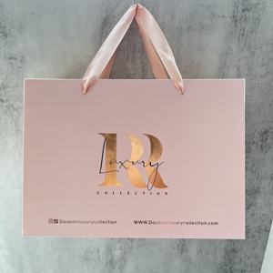 Bolsas de papel con estampado de arte, color <span class=keywords><strong>rosa</strong></span>, elegante, estampado en caliente, logotipo de lujo, regalo de compras, bolsa de papel con cinta, gran oferta - Product Image 2