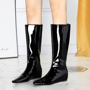Botas de plataforma con cuña para mujer, de charol, con cremallera, a la moda, hasta la rodilla, 2025 - Product Image 5