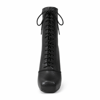 Bottines à plateforme noires à lacets pour femmes, talon aiguille, mode, avec fermeture éclair latérale, pour la vente en gros, OEM, ODM, acheteurs mondiaux