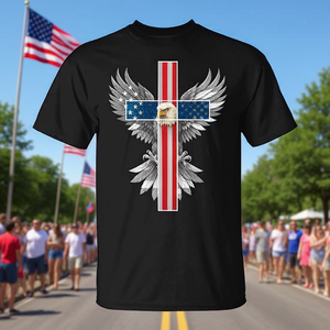 Camiseta patriótica cristiana con diseño de bandera americana y águila, diseño del 4 de julio - Product Image 3