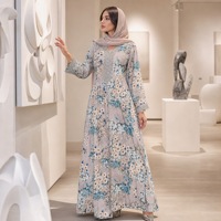 Robe ample à imprimé floral avec bordure de col ornée de strass pour un usage quotidien décontracté, Eid et réunions festives, Abaya en polyester ODM