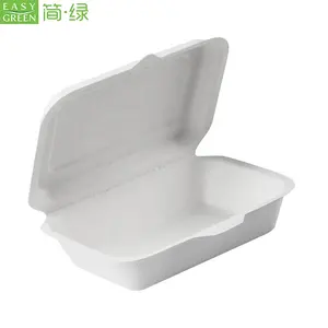 Easy Green Biodegradable 450ml Clamshell natural paper eco-friendly lunch box with lid