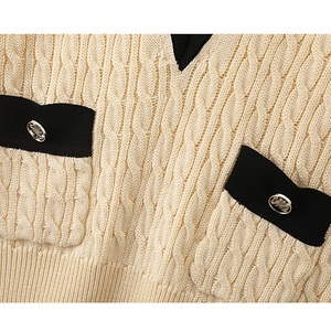 Printemps Nouveau v Col Rabattu Contraste Couleur <span class=keywords><strong>Gilet</strong></span> Tricoté Avec Poches - Product Image 5