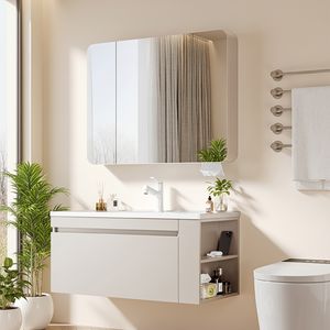 <span class=keywords><strong>Lavabo</strong></span> vasque mural en bois massif multicouche au design moderne <span class=keywords><strong>Meuble</strong></span> <span class=keywords><strong>de</strong></span> <span class=keywords><strong>salle</strong></span> <span class=keywords><strong>de</strong></span> <span class=keywords><strong>bain</strong></span> Bassin intégré en céramique Miroir multifonctionnel - Product Image 3