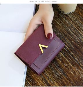 Luxury Purses Women Matte PU Leather <b>Wallets</b> Splicing <b>Metal</b> V - Shaped Short Vintage <b>Wallet</b> M0103 - Product Image 5