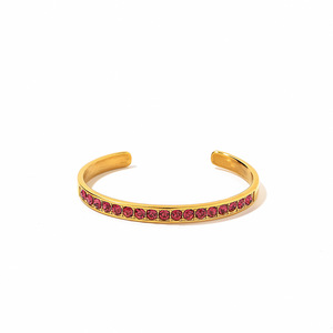 Stainless Steel <b>Bracelet</b> <b>Red</b> Zircon Channel Setting Geometric Design Women's Jewelry Gift - Product Image 4