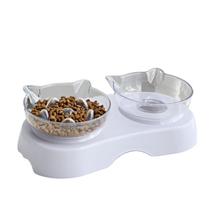 Plastic Luxury Elevated Slow <b>Feeder</b> Transparent Double <b>Cat</b> Bowl Dog <b>Feeder</b> - Product Image 1