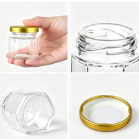 Pot à miel hexagonal 45 ml / 50 ml avec spatule en bois, pot en verre transparent pour cornichons, confiture, miel, petite taille