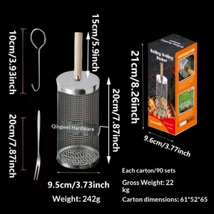 Cesta de barbacoa portátil con mango de <span class=keywords><strong>madera</strong></span>, antirrobo, de acero inoxidable 304, <span class=keywords><strong>para</strong></span> exteriores, con tubo y red <span class=keywords><strong>para</strong></span> asar. - Product Image 6