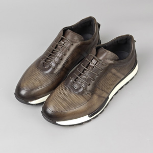Chaussures décontractées en cuir pour hommes, à lacets, bout rond, respirantes, semelle extérieure en caoutchouc, semelle intermédiaire en EVA, toutes saisons, couleur unie - Product Image 3