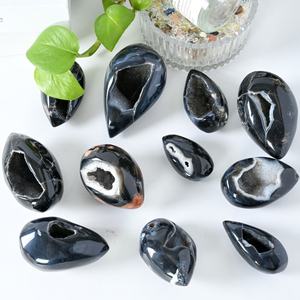 Huevos de Ágata Negra Natural Curativa al por Mayor, Cristales Espirituales Druzy, Huevos de Luna para Decoración - Product Image 1
