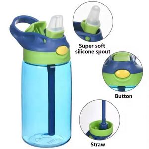 Bouteille d'eau en plastique transparente pour enfants de 480 ml avec paille - Sans BPA et compatible lave-vaisselle - Idéale pour l'école - Product Image 2