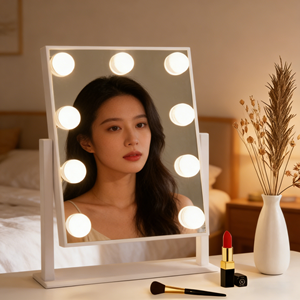 Espejo LED Inteligente <span class=keywords><strong>con</strong></span> Pantalla Táctil BUYWAY, 25x30cm, Vertical, Cuadrado, de Escritorio, <span class=keywords><strong>con</strong></span> 9 Luces, Marco de MDF, Base de Hierro, Schminkspiegel - Product Image 3