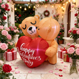 Ours gonflables de 1,20 m pour la Saint-Valentin, couple s'embrassant, avec cœur lumineux LED Joyeux Saint-Valentin, décoration extérieure pour jardin - Product Image 6