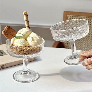 Vintage Gestreifte Geprägte Glas-Dessertschalen Eisbecher mit Fuß Verdickte Sundae-Joghurtbecher Doppelwandig Wiederverwendbar BPA-frei - Product Image 4