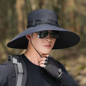 Outdoor Wide Brim Bucket <b>Hat</b> For Men Breathable Sun Protection Hiking Fishing <b>Hat</b> <b>Summer</b> Quick Dry Navy Blue Adult Sports Cap - Product Image 2