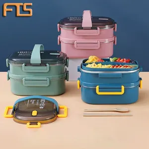 FTS bento box儿童304不锈钢高级可重复使用2层塑料批发套装带隔间饭盒