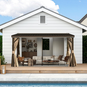 Gazebo moderne 10x14FT à toit rigide avec gouttières, gazebo mural extérieur avec toit en métal, mobilier d'extérieur - Product Image 3