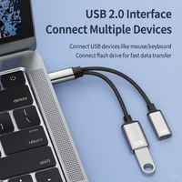 Adaptador USB-C de Carga Rápida PD de 60W, Divisor OTG Multipuerto Trenzado de 15cm, Compatible con Computadoras, Tablets y Cámaras