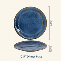 Plato de Porcelana Retro con Relieve Reactivo, 10.5 Pulgadas, Vajilla de Cerámica para Restaurante, Hotel y Hogar