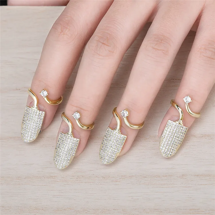 Уникальное открытое регулируемое кольцо для ногтей с покрытием из золота и серебра, украшенное сверкающими Фианитами, Женское кольцо для ногтей