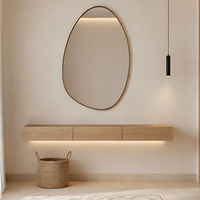 Meuble-lavabo mural flottant blanc avec miroir LED irrégulier, console de maquillage suspendue à double tiroir pour salon et chambre