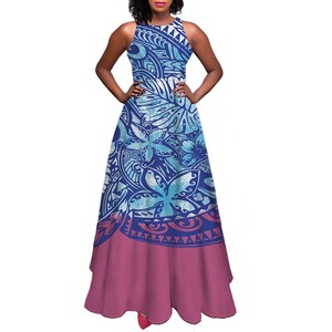 Robes longues décontractées sans manches <span class=keywords><strong>pour</strong></span> femmes, style A-line, motifs tatouages floraux Hibiscus Plumeria Tapa de Tahiti, <span class=keywords><strong>pour</strong></span> fêtes et usage quotidien, été - Product Image 4