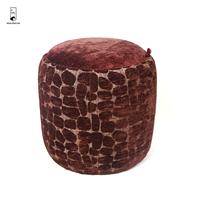 Pouf rond vintage en chenille polyester, repose-pieds rembourré, tabouret de luxe pour salon