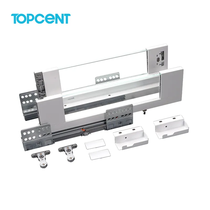 Vente en gros de quincaillerie pour meubles de cuisine Topcent Boîte mince Systèmes de tiroirs en verre à fermeture souple