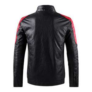 เสื้อแจ็คเก็ตหนัง PU สีดำขาวสำหรับผู้ชาย คอตั้ง ซิปปิด ทรงเข้ารูป กันลม สไตล์ไบค์เกอร์ สำหรับฤดูใบไม้ร่วง - Product Image 2