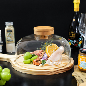 Cubierta de Vidrio Ahumado Resistente al Calor para Postres de Cocina Molecular, <span class=keywords><strong>Gourmet</strong></span> Ahumado con Asa, Juego de Bandeja de Madera - Product Image 1