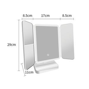 ゾニン充電式プラスチックLEDライトコンパクト3つ折りデスクトップ化粧鏡3倍拡大ポータブルトラベルメイクアップミラー - Product Image 4