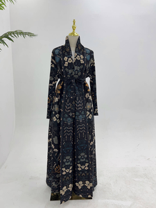 Ropa islámica elegante de talla grande Abaya para mujer, Túnica plisada de manga larga, cárdigan con estampado árabe, Abaya abierta frontal para mujer musulmana - Product Image 5