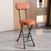 Tabouret pliant au design moderne, en métal, à dossier haut, petit tabouret rond avec dossier, pliable, en plastique, pour table à manger, chaise de bureau
