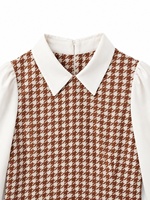 Nouvelle robe courte décontractée pour femme, motif pied-de-poule, col contrastant, manches longues, coupe ajustée, effet deux pièces