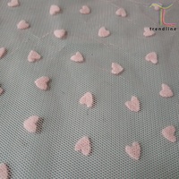 Kain nilon warna pink merah hijau putih hitam biru ungu kuning cokelat dengan motif hati, polkadot, flocking, mesh, dan renda untuk pakaian dalam online