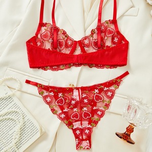 Lencería: Popular conjunto de lencería sexy 2026 de Europa y América, con malla, bordado en forma de corazón, puro - Product Image 4