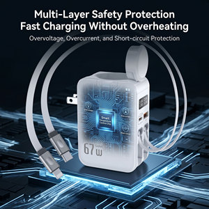 Chargeur rapide multi-ports <span class=keywords><strong>67W</strong></span> GaN avec câble rétractable, affichage numérique de la puissance, double prise Type C pour iPhone, <span class=keywords><strong>Apple</strong></span> Watch, iPad - Product Image 6