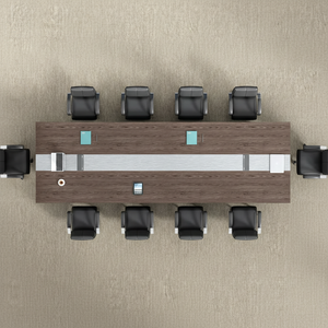 طاولة مؤتمرات تنفيذية حديثة بأرجل من الفولاذ المقاوم للصدأ ولوح معدني وخشب البلوط الذهبي، أثاث مكتبي تجاري للمنزل والفندق - Product Image 1