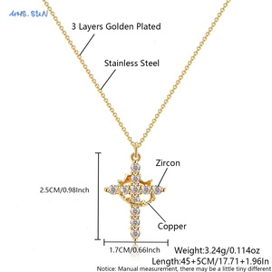 Cubic Zircon Rotatable <strong>Crown</strong> Cross <strong>Pendant</strong> <strong>Necklaces</strong> for Women Men Classic Stainless Steel Chain Banquet Party Jewelry Gift - Product Image 3
