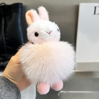 Vente en gros mignon mini lapin en fourrure grise blanche poupée lapin porte-clés voiture pendentif doux peluche pompon moelleux lapin porte-clés