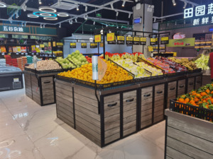 Op maat gemaakte dubbelzijdige supermarkt schapunit van lichtgewicht hout voor de presentatie van levensmiddelen, te koop op metalen schappen - Product Image 4