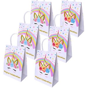 Sacs cadeaux en papier personnalisés <span class=keywords><strong>licorne</strong></span> avec poignées, sacs à friandises arc-en-ciel pour les fêtes d'anniversaire des enfants, emballage de bonbons - Product Image 5